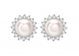 18ct White Gold Pearl & Diamond Earrings 