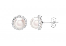 18ct White Gold Pearl & Diamond Earrings 
