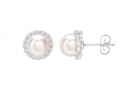 18ct White Gold Pearl & Diamond Earrings 