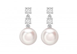 18ct White Gold Pearl & Diamond Earrings 