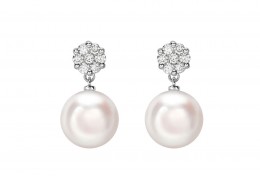 18ct White Gold Pearl & Diamond Earrings 