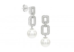 18ct White Gold Pearl & Diamond Earrings 