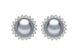 18ct White Gold Pearl & Diamond Earrings 