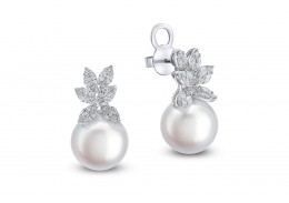 18ct White Gold Pearl & Diamond Earrings 