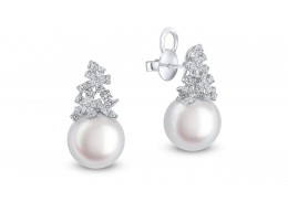 18ct White Gold Pearl & Diamond Earrings 