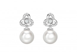 9ct White Gold Pearl & Diamond Earrings 