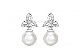 9ct White Gold Pearl & Diamond Earrings 