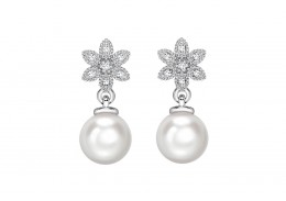 9ct White Gold Pearl & Diamond Earrings 