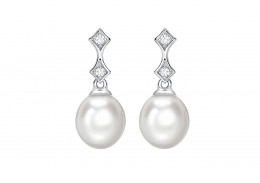 9ct White Gold Pearl & Diamond Earrings 