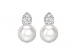 9ct White Gold Pearl & Diamond Earrings 