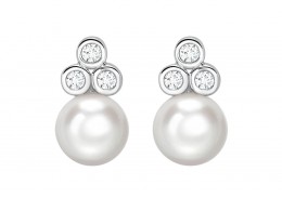 9ct White Gold Pearl & Diamond Earrings 