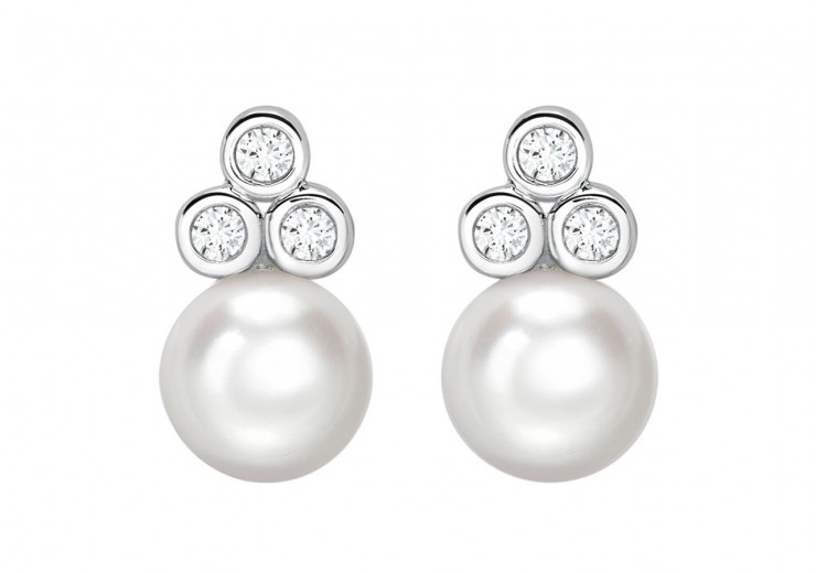 9ct White Gold Pearl & Diamond Earrings 