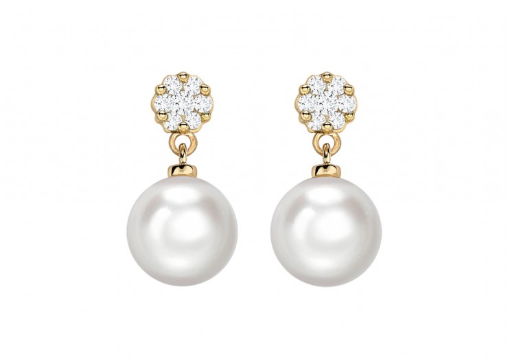 9ct Gold Pearl & Diamond Earrings 
