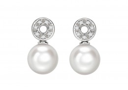9ct White Gold Pearl & Diamond Earrings 