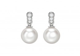 9ct White Gold Pearl & Diamond Earrings 