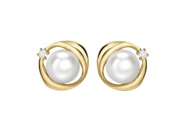 9ct Gold Pearl & Diamond Earrings 