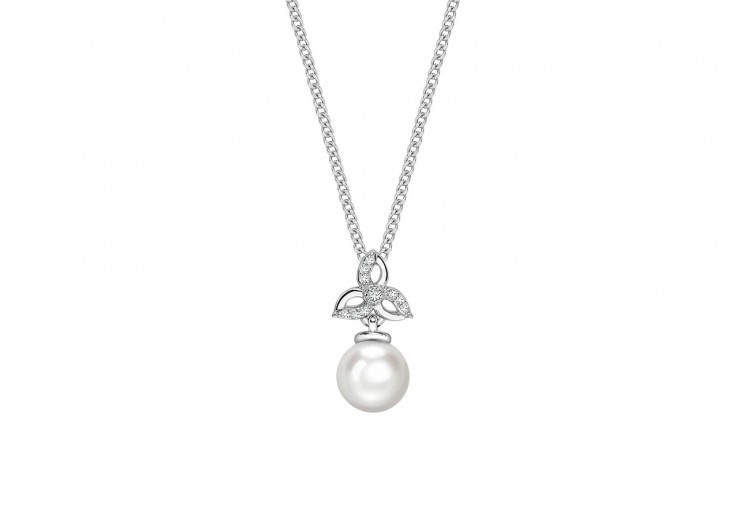 9ct White Gold Pearl & Diamond Necklace 