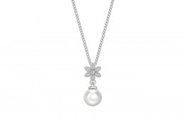 9ct White Gold Pearl & Diamond Necklace 