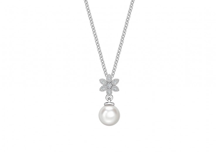 9ct White Gold Pearl & Diamond Necklace 