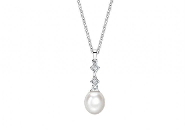 9ct White Gold Pearl & Diamond Necklace 