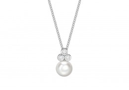 9ct White Gold Pearl & Diamond Necklace 