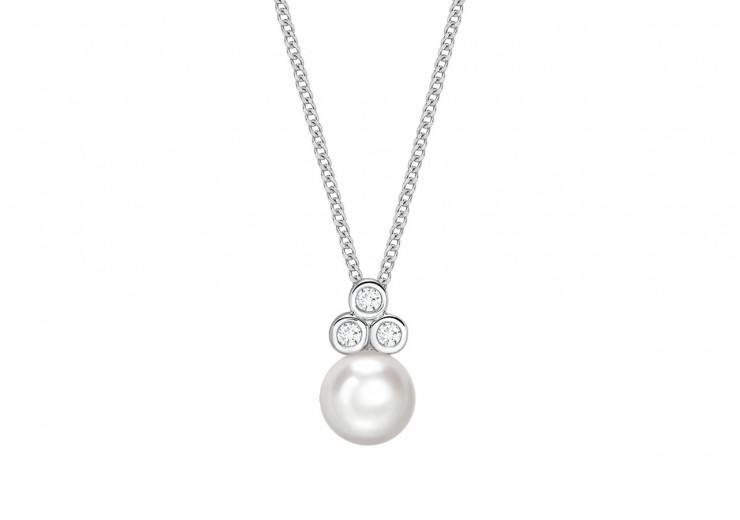 9ct White Gold Pearl & Diamond Necklace 