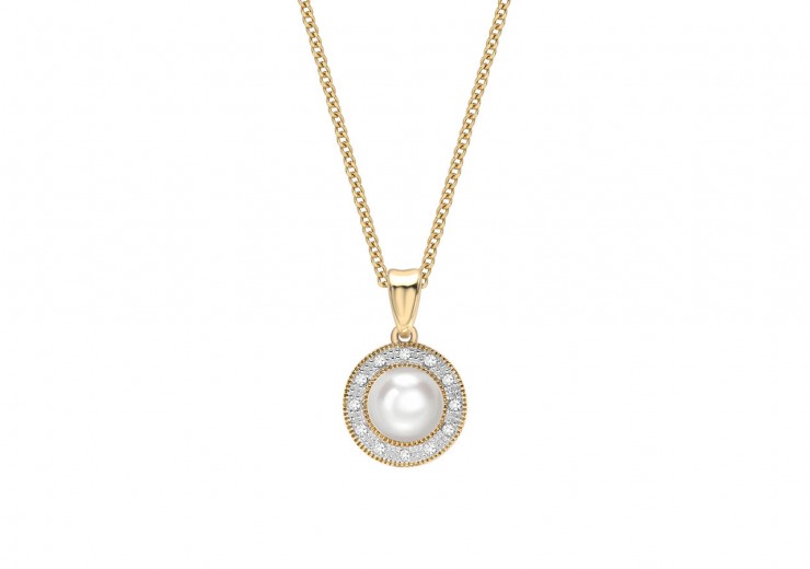 9ct Gold Pearl & Diamond Necklace 