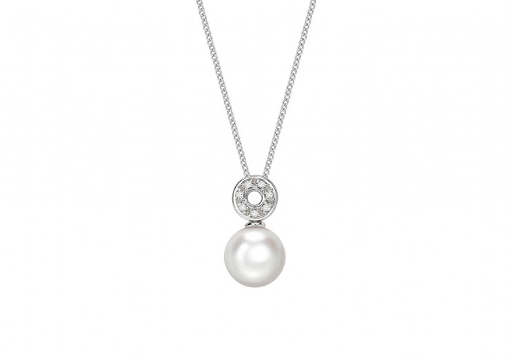 9ct White Gold Pearl & Diamond Necklace 