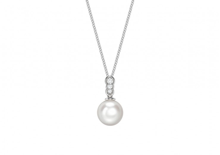 9ct White Gold Pearl & Diamond Necklace 