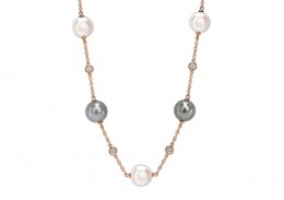 18ct Rose Gold Pearl & Diamond Necklace
