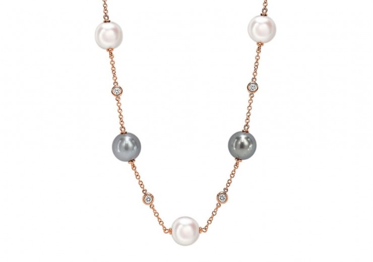 18ct Rose Gold Pearl & Diamond Necklace
