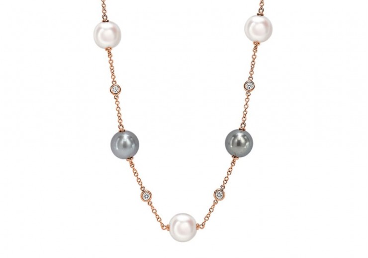 18ct Rose Gold Pearl & Diamond Necklace
