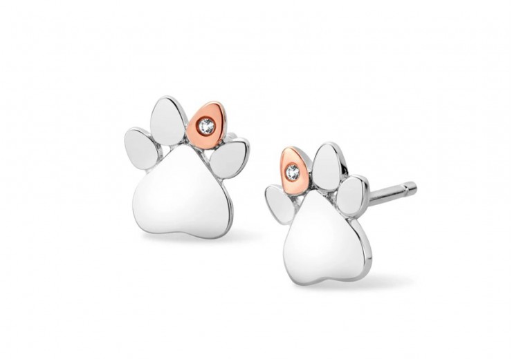 Clogau Gold Sterling Silver Paw Prints on My Heart Stud Earrings