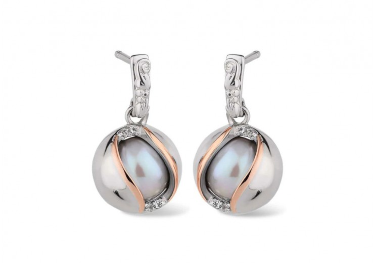 Clogau Gold Salacia Silver and Pearl Oyster Drop Earrings 
