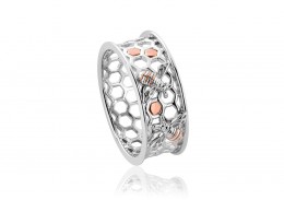 Clogau Gold Sterling Silver Honey Bee Honeycomb Ring