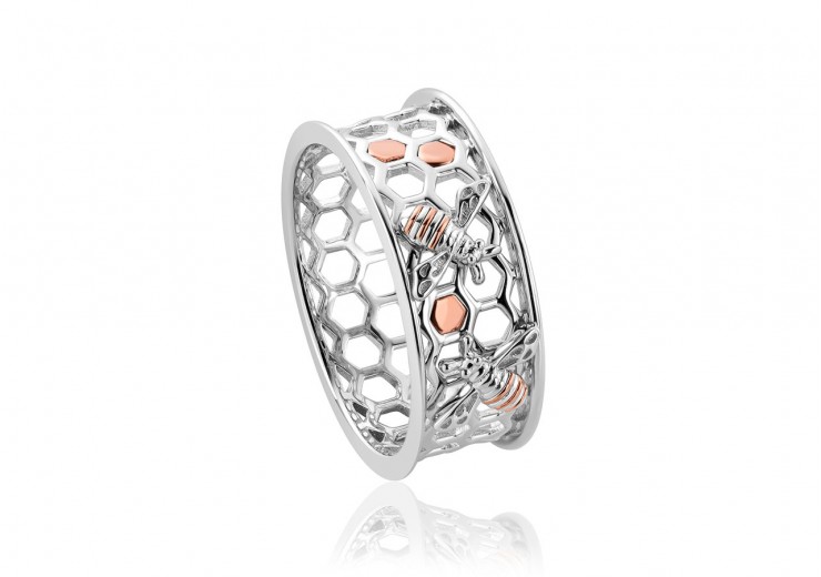 Clogau Gold Sterling Silver Honey Bee Honeycomb Ring