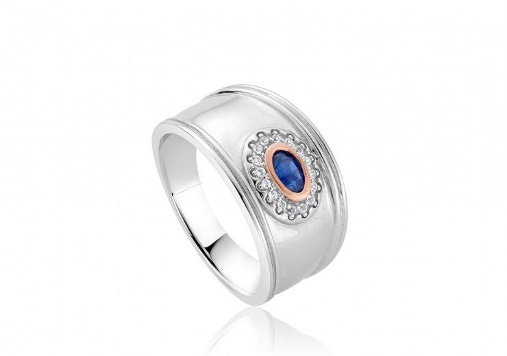Clogau Gold Sterling Silver Princess Diana Sapphire Wide Ring
