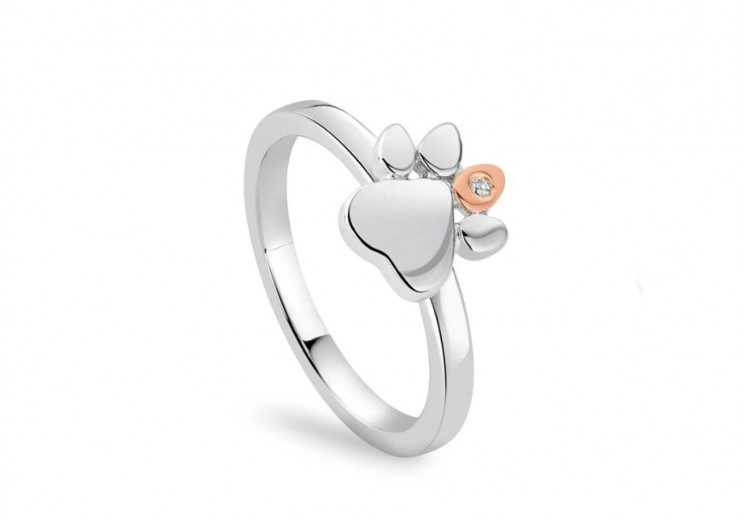 Clogau Gold Sterling Silver Paw Prints on My Heart Stacking Ring