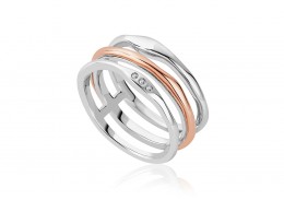 Clogau Gold Sterling Silver Ripples Triple Band White Topaz Ring