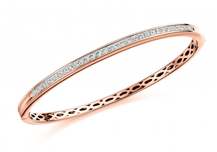 18ct Rose Gold Princess Cut Diamond Bangle 2ct