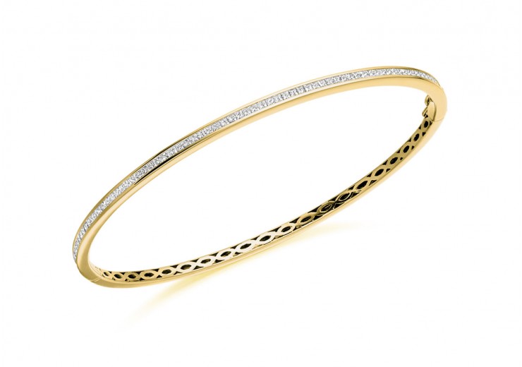 14ct Yellow Gold Princess Cut Diamond Bangle 1ct