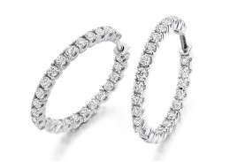 18ct White Gold Round Brilliant Cut Diamond Hoops 1ct