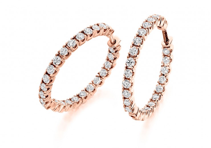 18ct Rose Gold Round Brilliant Cut Diamond Hoops 1ct