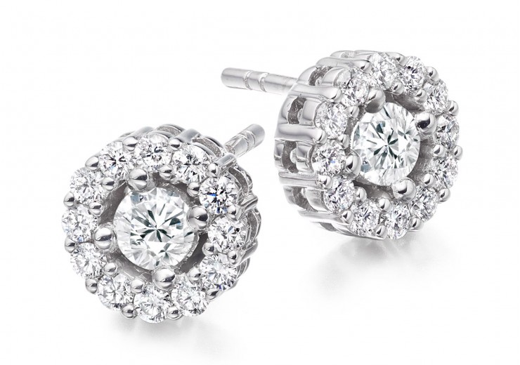 18ct White Gold Round Brilliant Cut Diamond Halo Stud Earrings 1ct