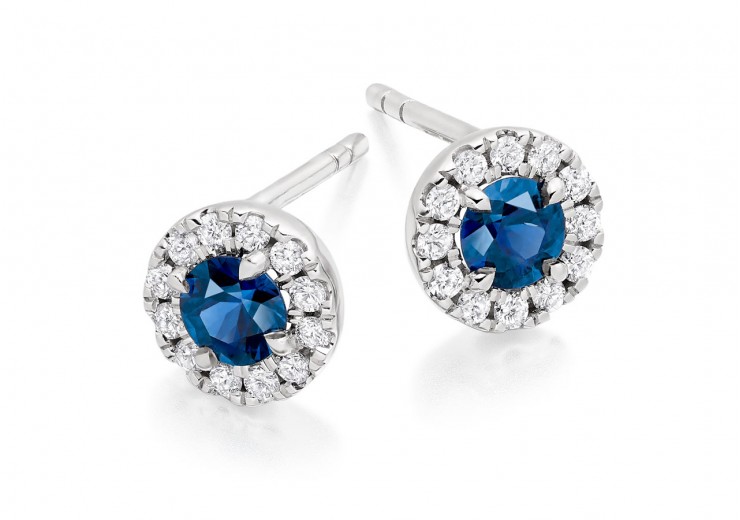 18ct White Gold Sapphire & Diamond Stud Earrings 0.90ct