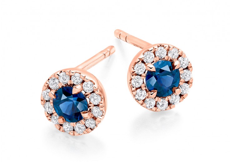 18ct Rose Gold Sapphire & Diamond Stud Earrings 0.90ct