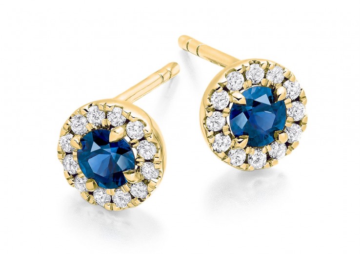 18ct Yellow Gold Sapphire & Diamond Stud Earrings 0.90ct