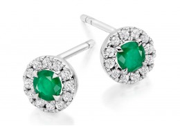 18ct White Gold Emerald & Diamond Stud Earrings 0.77ct