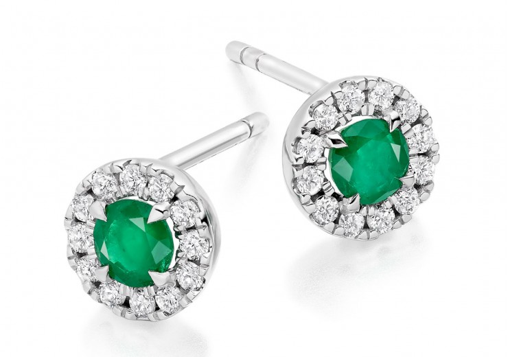 18ct White Gold Emerald & Diamond Stud Earrings 0.77ct