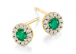 18ct Yellow Gold Emerald & Diamond Stud Earrings 0.77ct